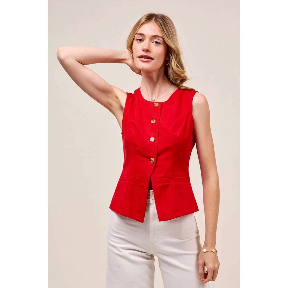 NEW SO ME denim vest top in red